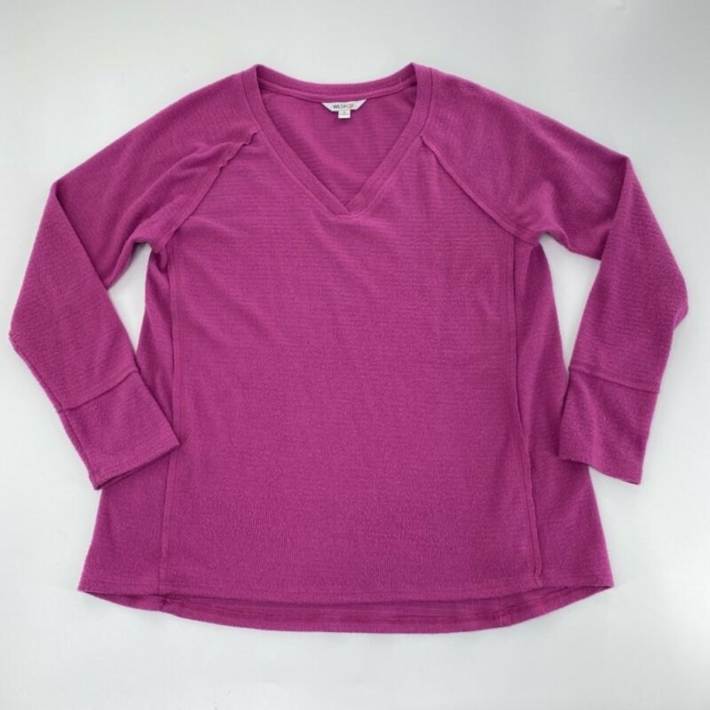 Wildfox Sz M Pink V Neck Super Soft Sweater Elderberry Long Sleeve Loose Fit